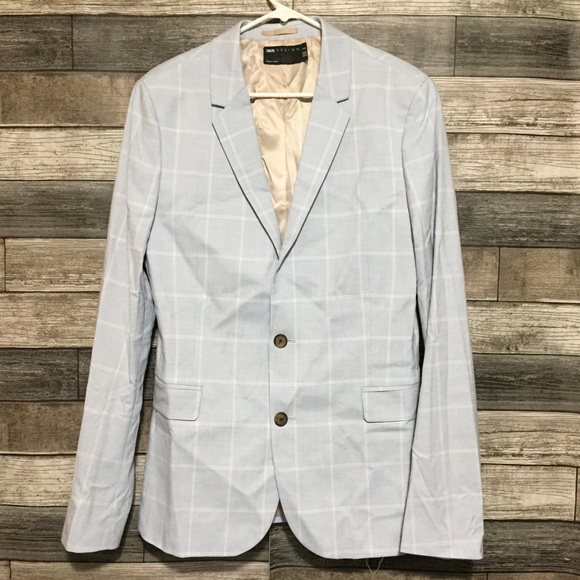 Asos Design Blazer Jacket Men’s 42 Long Light Blue 2 Button Polyester Blend - Picture 4 of 9